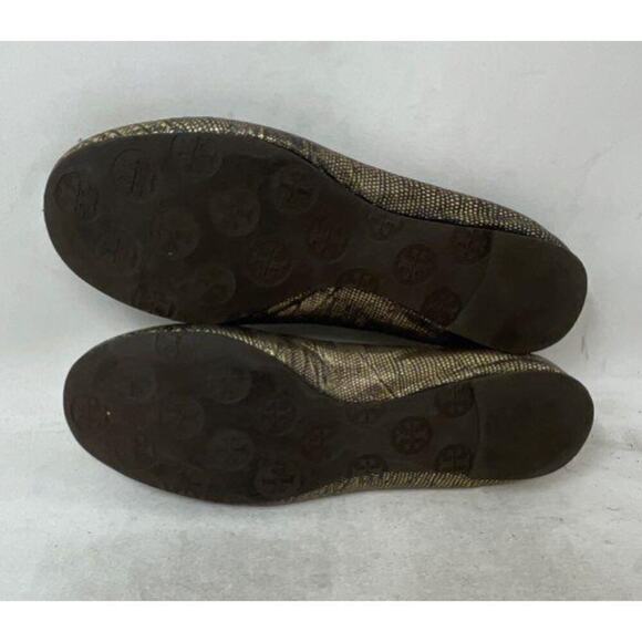 Tory Burch Size 6.5 Gold Reva Leather Slip On Ballet Flats Workwear - Picture 4 of 8